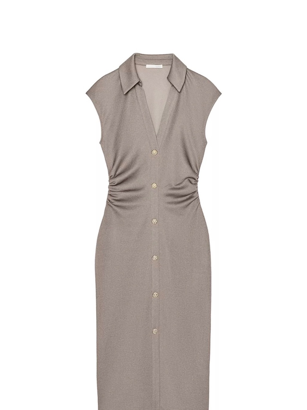 Zara Taupe Button-Front Midi Dress